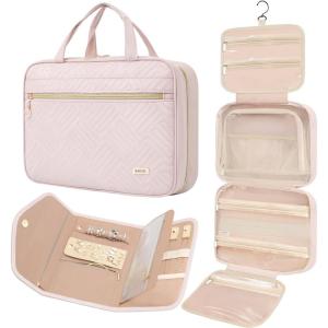 imageBAGAIL Hanging Toiletry Bag for Women Waterresistant Cosmetic Bag Large Capacity Travel Makeup Organizer for FullSized Travel EssentialsClassicJewelry Bag Pink1Pink