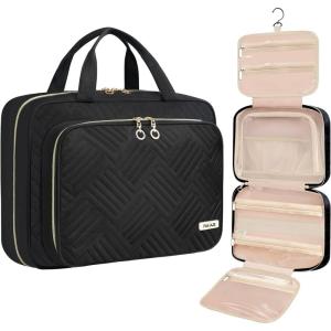 imageBAGAIL Hanging Toiletry Bag for Women Waterresistant Cosmetic Bag Large Capacity Travel Makeup Organizer for FullSized Travel EssentialsClassicJewelry Bag PinkBlack