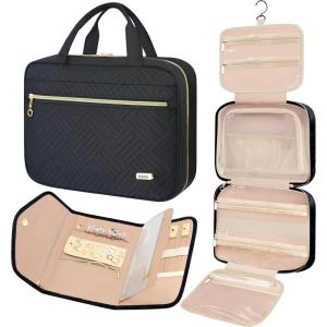 imageBAGAIL Hanging Toiletry Bag for Women Waterresistant Cosmetic Bag Large Capacity Travel Makeup Organizer for FullSized Travel EssentialsClassicJewelry Bag Pink1Black