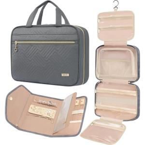 imageBAGAIL Hanging Toiletry Bag for Women Waterresistant Cosmetic Bag Large Capacity Travel Makeup Organizer for FullSized Travel EssentialsClassicJewelry Bag Pink1Grey