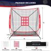 imageBAGAIL 7x7 ft Baseball ampamp Softball Practice Net with Bow Frame for Batting Hitting Pitching Portable Baseball Throwing Net with Strike Zone Carry Bag Baseball Training Aid for All LevelsFull Mouth  Red