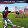 imageBAGAIL 7x7 ft Baseball ampamp Softball Practice Net with Bow Frame for Batting Hitting Pitching Portable Baseball Throwing Net with Strike Zone Carry Bag Baseball Training Aid for All LevelsFull Mouth  Red