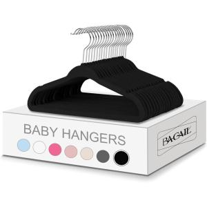 imageBAGAIL Kids Velvet Hangers 11 Inches Childrens Clothes Hangers NonSlip Baby Hangers for InfantToddler Babyblue50packBlack