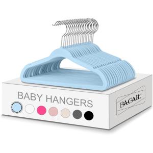 imageBAGAIL Kids Velvet Hangers 11 Inches Childrens Clothes Hangers NonSlip Baby Hangers for InfantToddler Babyblue50packLight Blue