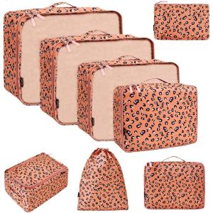 imageBAGAIL 8 Set Packing Cubes Luggage Packing Organizer Bags for Travel AccessoriesBlack FloralPink Leopard
