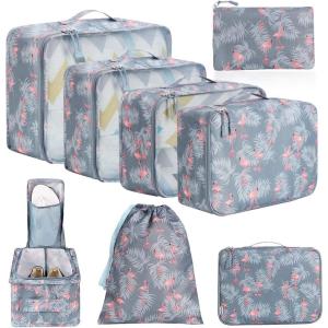imageBAGAIL 8 Set Packing Cubes Luggage Packing Organizer Bags for Travel AccessoriesBlack FloralRed Flamingo
