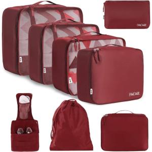 imageBAGAIL 8 Set Packing Cubes Luggage Packing Organizer Bags for Travel AccessoriesBlack FloralWine Red