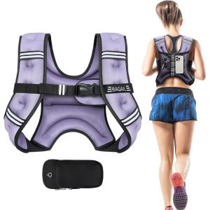 imageBAGAIL Weighted Vest 5lbs8lbs10lbs12lbs15lbs20lbs25lbs30lbs Weight Vest with Detachable Phone Pouch Rucking Vest for Women Men Walking Weight Loss Training RunningLilac
