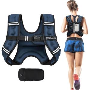 imageBAGAIL Weighted Vest 5lbs8lbs10lbs12lbs15lbs20lbs25lbs30lbs Weight Vest with Detachable Phone Pouch Rucking Vest for Women Men Walking Weight Loss Training RunningDark Navy