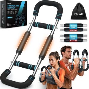 imageBAGAIL Twister Arm Trainer 5 or 9 Level Resistance 30140 lbs for Chest ampamp Arm Workout AllinOne Home Gym Strength Training Equipment with Ergonomic Grips ampamp Carry Bag for Men and Women9 Levels 30140 lbs