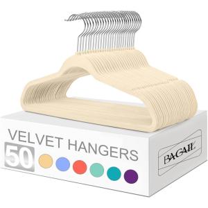 imageBAGAIL Velvet Hangers 50 Pack Non Slip 360 Degree Swivel Hook Strong and Durable Clothes Hangers for Coats Suit Shirt Dress Pants ampamp Dress ClothesIvory 50 PackIvory