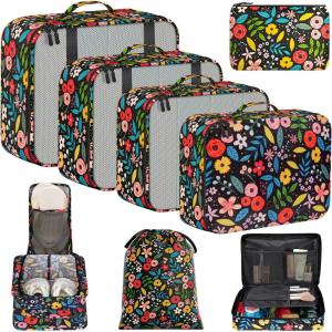 imageBAGAIL 8 Set Packing Cubes Luggage Packing Organizer Bags for Travel AccessoriesBlue paisleyBlack Floral