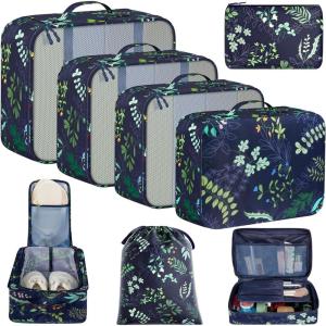 imageBAGAIL 8 Set Packing Cubes Luggage Packing Organizer Bags for Travel AccessoriesBlue paisleyNavy Leaf