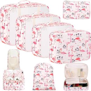 imageBAGAIL 8 Set Packing Cubes Luggage Packing Organizer Bags for Travel AccessoriesBlue paisleyPink Flamingo