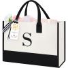 imageBAGAIL Initial Tote Bag Personalized Birthday Gifts for Women Teacher Friends Mom Wedding Monogrammed Beach BagIvory1pcs Embroidery S