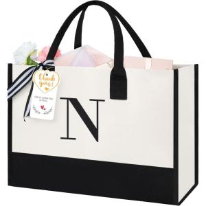 imageBAGAIL Initial Tote Bag Personalized Birthday Gifts for Women Teacher Friends Mom Wedding Monogrammed Beach BagIvory1pcs Embroidery N