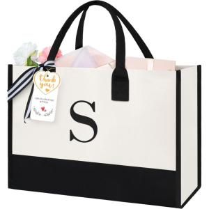imageBAGAIL Initial Tote Bag Personalized Birthday Gifts for Women Teacher Friends Mom Wedding Monogrammed Beach BagIvory1pcs Embroidery S