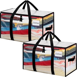 image:imageBAGAIL Heavy Duty Moving Bags with Strong Handle Extra Large Moving Boxes Storage Tote for Clothes College Moving Supplies6 Pack BluewindowsClear