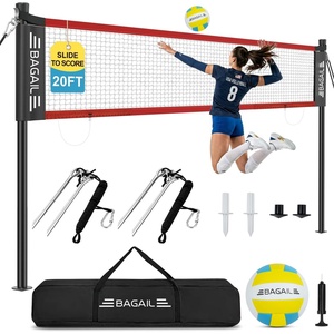 image:imageBAGAIL Outdoor Volleyball Net Set 20FT32FT Portable for Beach Backyard  Complete Kit with Carry Bag Ball amp Pump Integrated Scoring System AntiSag AllWeather Durability Easy 5min SetupRed