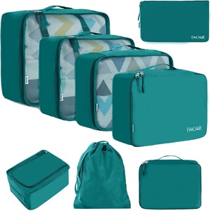 image:imageBAGAIL 8 Set Packing Cubes Luggage Packing Organizers for Travel AccessoriesWhite and Matcha StripeAqua Color