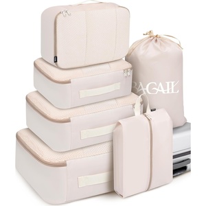 image:imageBAGAIL 8 Set Packing Cubes Luggage Packing Organizers for Travel AccessoriesWhite and Matcha StripeBeige