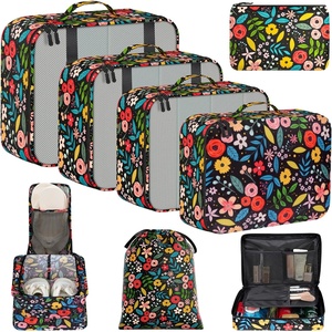 image:imageBAGAIL 8 Set Packing Cubes Luggage Packing Organizers for Travel AccessoriesWhite and Matcha StripeBlack Floral