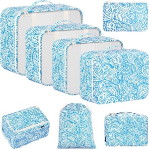 image:imageBAGAIL 8 Set Packing Cubes Luggage Packing Organizers for Travel AccessoriesWhite and Matcha StripeBlue paisley