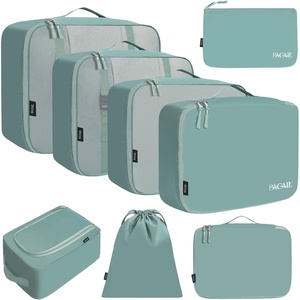 image:imageBAGAIL 8 Set Packing Cubes Luggage Packing Organizers for Travel AccessoriesWhite and Matcha StripeDusty Blue