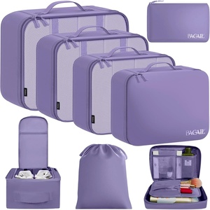 image:imageBAGAIL 8 Set Packing Cubes Luggage Packing Organizers for Travel AccessoriesWhite and Matcha StripeDusty Purple