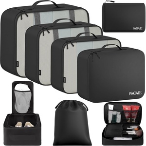 image:imageBAGAIL 8 Set Packing Cubes Luggage Packing Organizers for Travel AccessoriesWhite and Matcha StripeJet Black