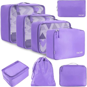 image:imageBAGAIL 8 Set Packing Cubes Luggage Packing Organizers for Travel AccessoriesWhite and Matcha StripeLight Purple