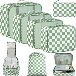 image:imageBAGAIL 8 Set Packing Cubes Luggage Packing Organizers for Travel AccessoriesWhite and Matcha StripeMatcha checkered