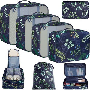 image:imageBAGAIL 8 Set Packing Cubes Luggage Packing Organizers for Travel AccessoriesWhite and Matcha StripeNavy Leaf