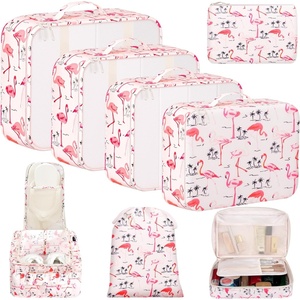 image:imageBAGAIL 8 Set Packing Cubes Luggage Packing Organizers for Travel AccessoriesWhite and Matcha StripePink Flamingo