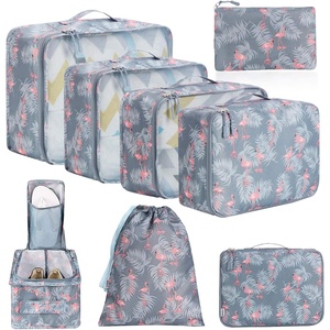 image:imageBAGAIL 8 Set Packing Cubes Luggage Packing Organizers for Travel AccessoriesWhite and Matcha StripeRed Flamingo
