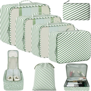 image:imageBAGAIL 8 Set Packing Cubes Luggage Packing Organizers for Travel AccessoriesWhite and Matcha StripeWhite and Matcha Stripe