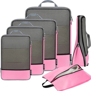 image:imageBAGAIL 4 Set6 Set8 Set Compression Packing Cubes Travel Accessories Expandable Packing Organizers Half Mesh 6Black Floral6Pink