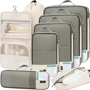 image:imageBAGAIL 4 Set6 Set8 Set Compression Packing Cubes Travel Accessories Expandable Packing Organizers Half Mesh 6Black Floral8Beige